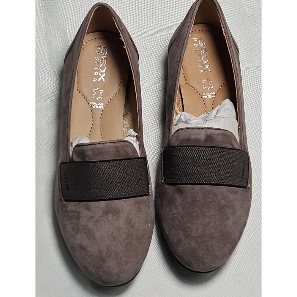 Geox Respira D Charlene J Dove Grey Goat Suede Loafer Flats Women's 6 Italian‎
